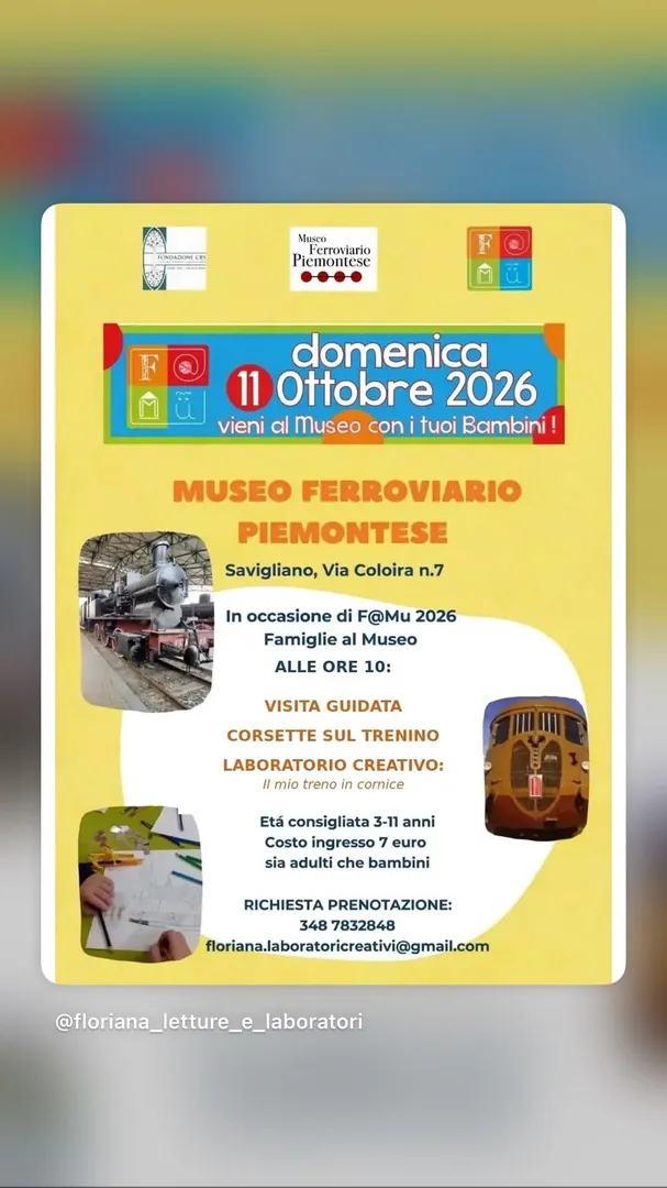 Locandina Visita Guidata, Corsette sul Trenino e Laboratorio Creativo - Museo Ferroviario Piemontese
