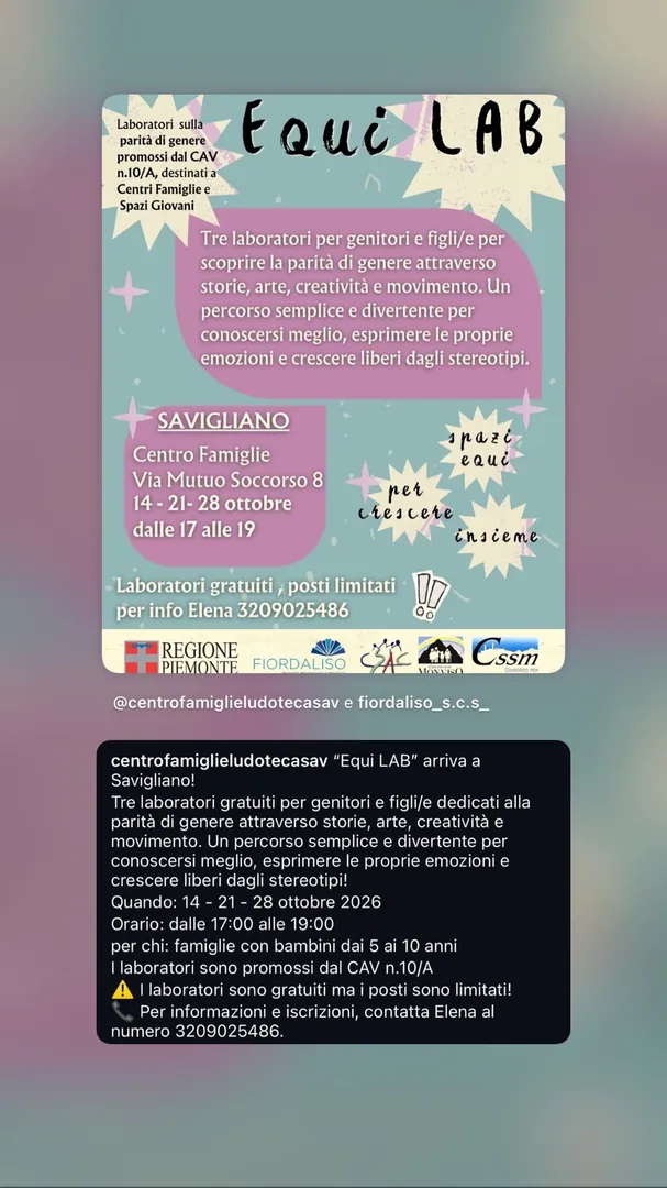 Locandina Equi LAB - Centro Famiglie Savigliano