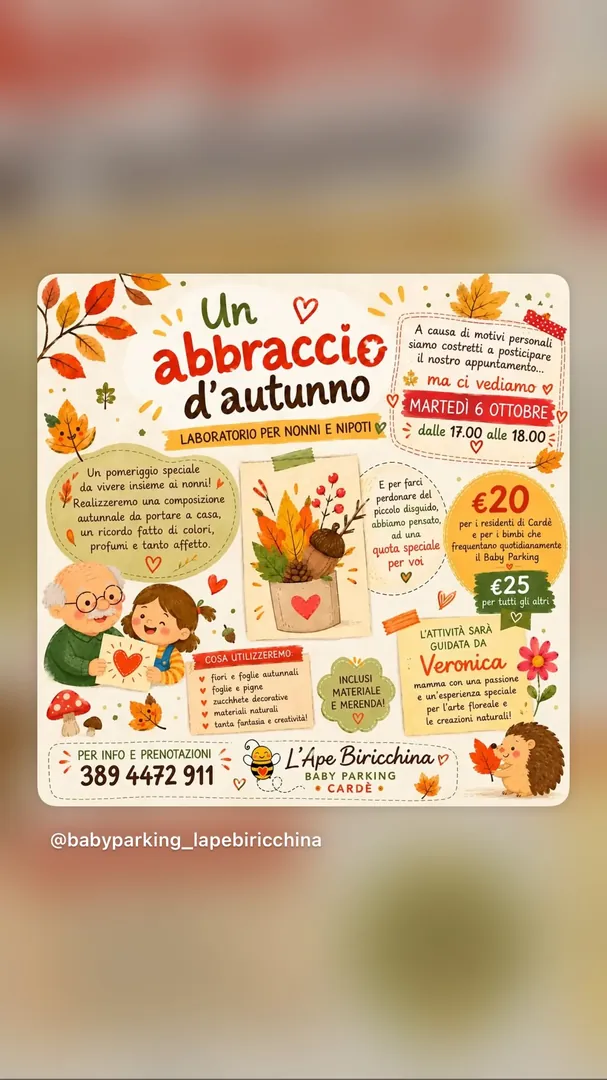 Locandina Un abbraccio d'autunno - L'Ape Biricchina Baby Parking