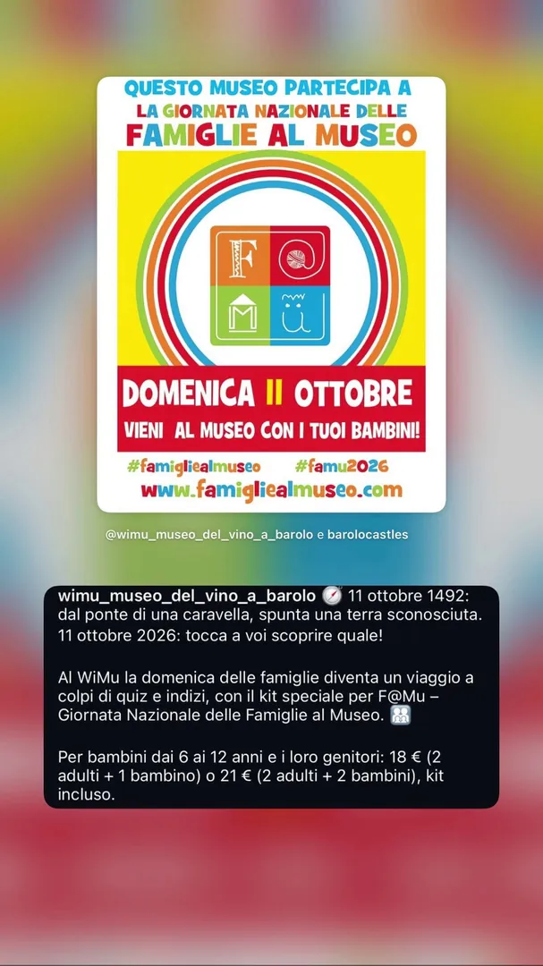 Locandina Giornata Nazionale delle Famiglie al Museo - WiMu Museo del Vino a Barolo