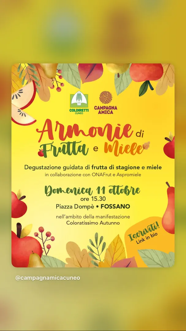 Locandina Armonie di Frutta e Miele - Coldiretti Cuneo / Campagna Amica
