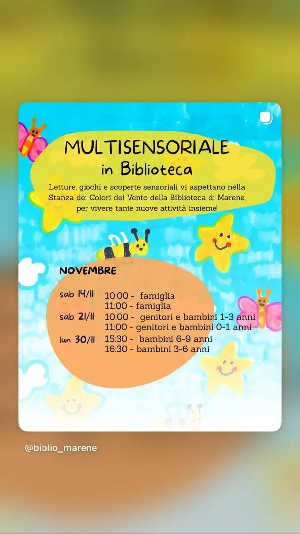 Locandina Multisensoriale in Biblioteca - genitori e bambini 0-1 anni ore 11:00