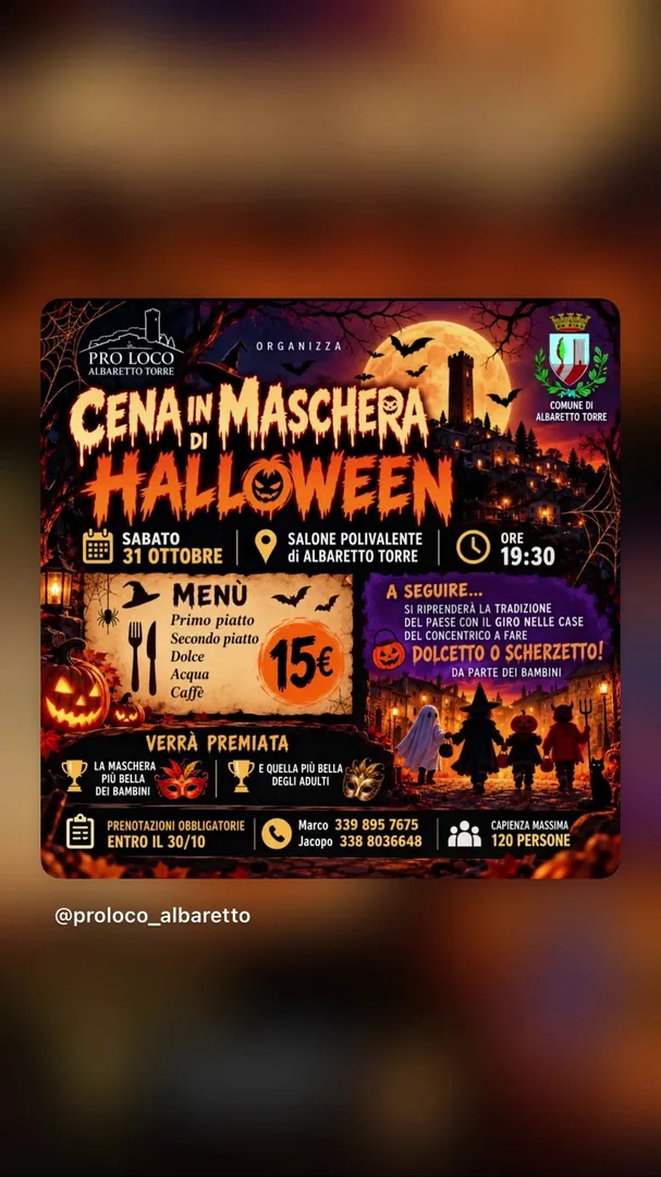 Locandina Cena in Maschera di Halloween - Pro Loco Albaretto Torre