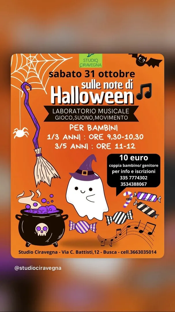 Locandina Sulle Note di Halloween - Laboratorio Musicale 3/5 anni - Studio Ciravegna