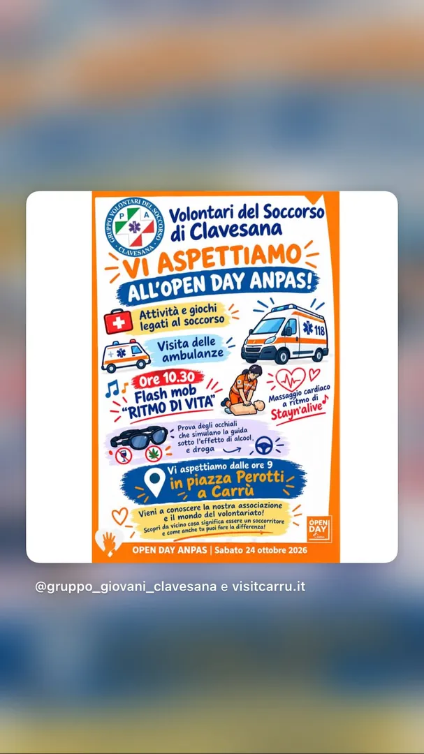 Locandina Open Day ANPAS - Volontari del Soccorso di Clavesana