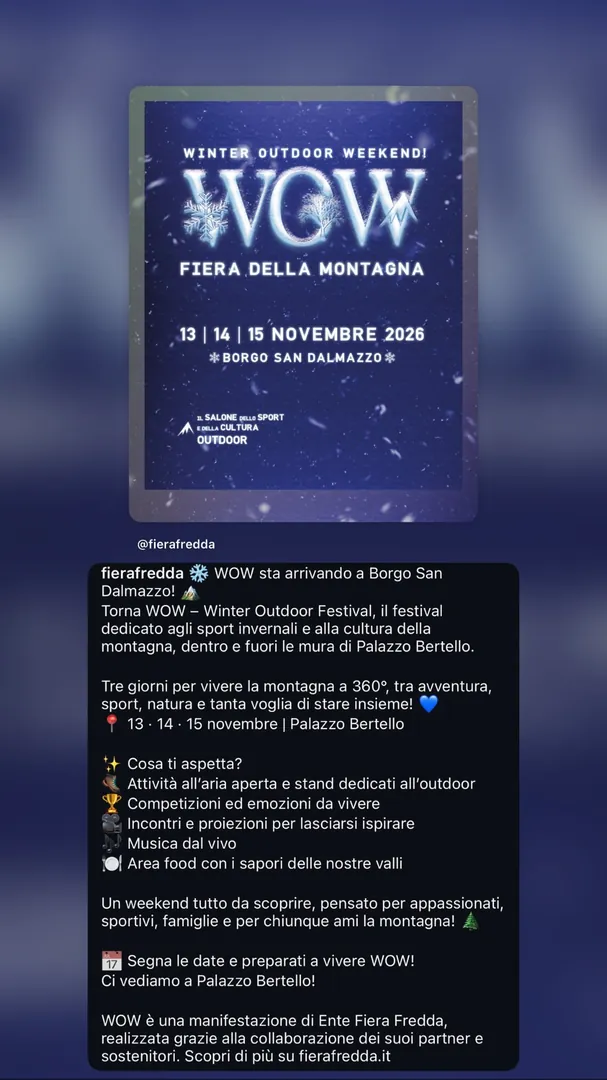 Locandina WOW – Winter Outdoor Weekend! Fiera della Montagna - Ente Fiera Fredda