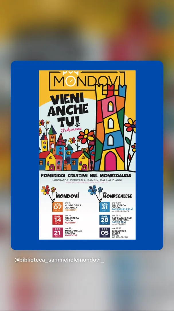Locandina Vieni Anche Tu! - Pomeriggi Creativi nel Monregalese