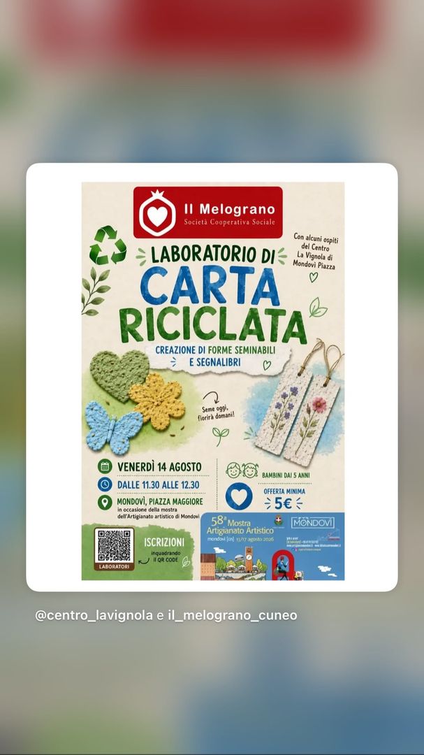 Locandina Laboratorio di Carta Riciclata - Il Melograno Società Cooperativa Sociale