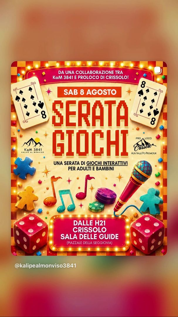 Locandina Serata Giochi - KaM 3841 e Pro Loco Crissolo