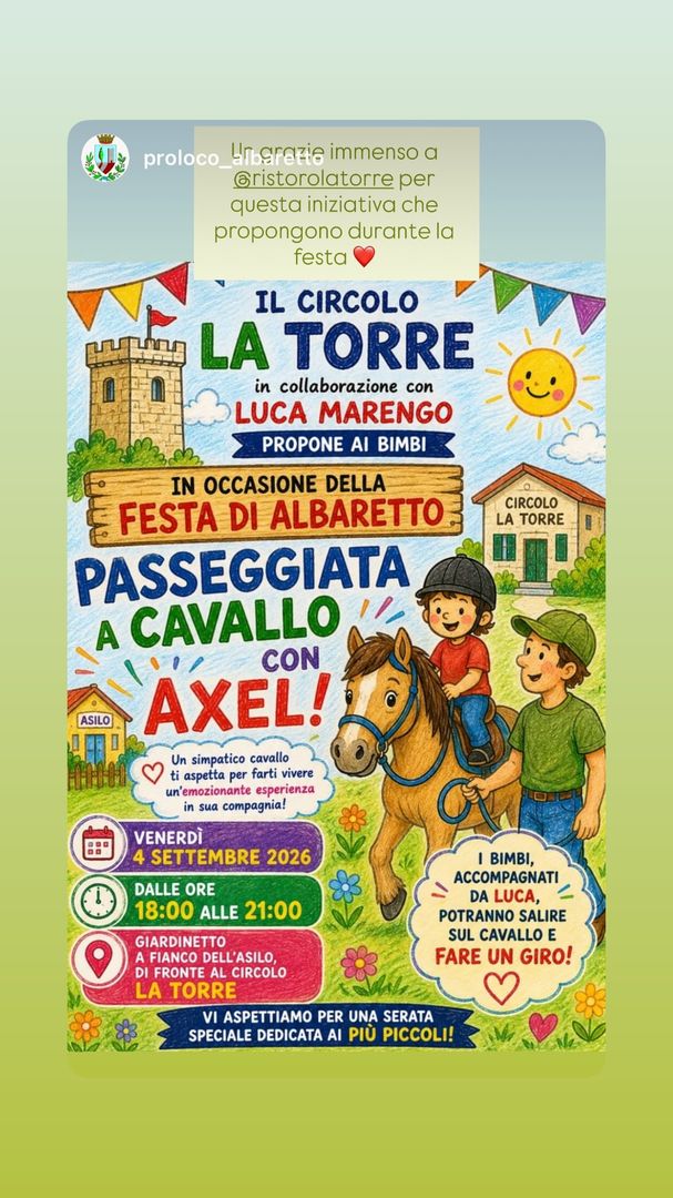 Locandina Passeggiata a Cavallo con Axel - Circolo La Torre
