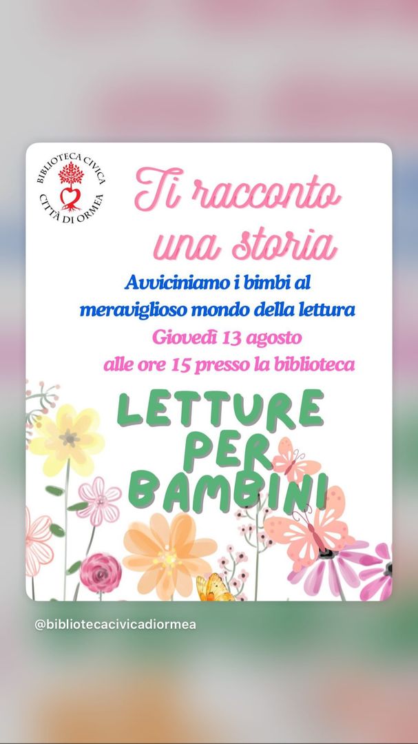 Locandina Ti racconto una storia - Letture per bambini - Biblioteca Civica Città di Ormea