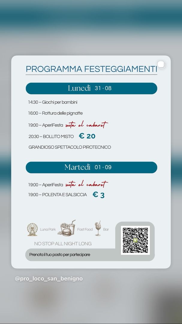Locandina Programma Festeggiamenti Pro Loco San Benigno