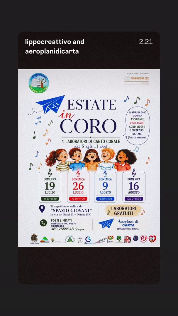 Locandina Estate in Coro - Laboratorio di Canto Corale - Aeroplani di Carta