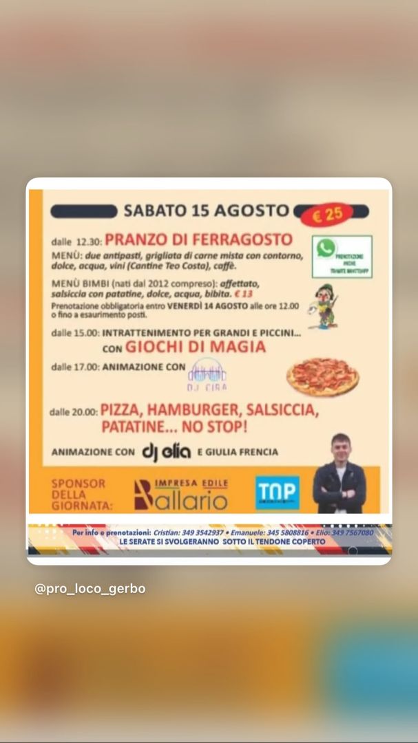 Locandina Festa di Ferragosto Pro Loco Gerbo