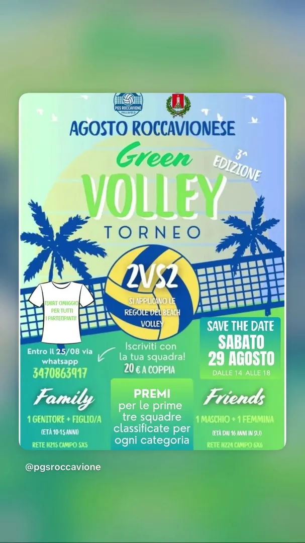 Locandina Green Volley Torneo 2VS2 - PGS Roccavione