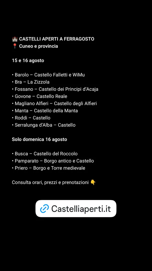 Locandina Castelli Aperti a Ferragosto - Castello Reale