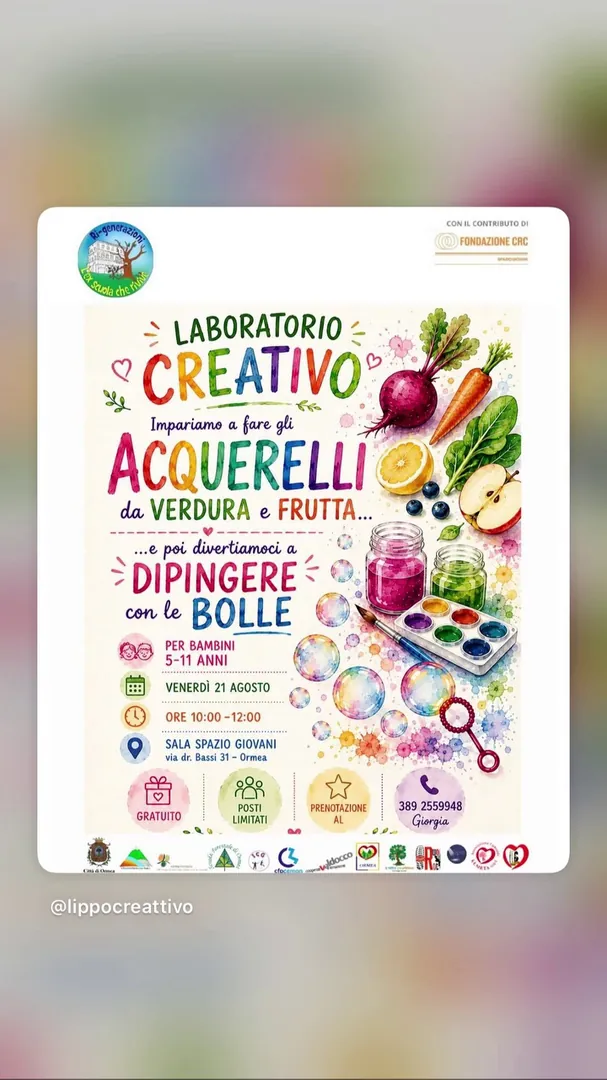Locandina Laboratorio Creativo: Acquerelli da Verdura e Frutta e Dipingere con le Bolle