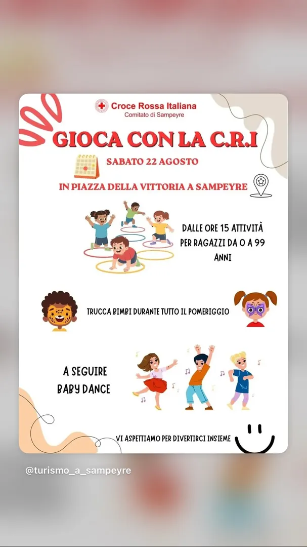 Locandina Gioca con la C.R.I. - Croce Rossa Italiana Comitato di Sampeyre