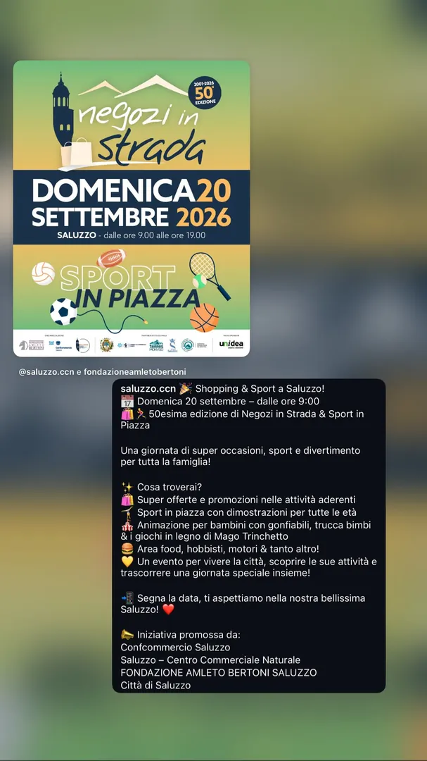 Locandina Negozi in Strada & Sport in Piazza - Confcommercio Saluzzo
