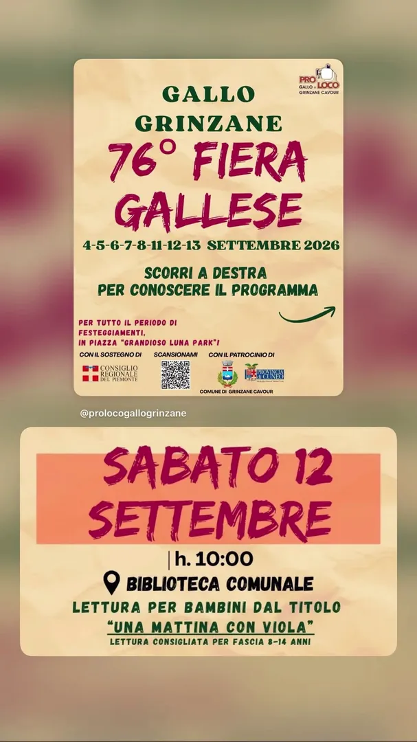 Locandina Lettura per bambini "Una Mattina con Viola" - Pro Loco Gallo Grinzane