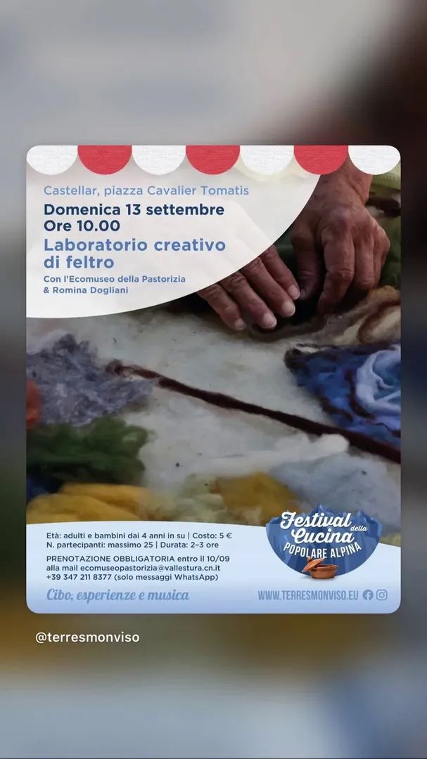 Locandina Laboratorio creativo di feltro - Ecomuseo della Pastorizia & Romina Dogliani
